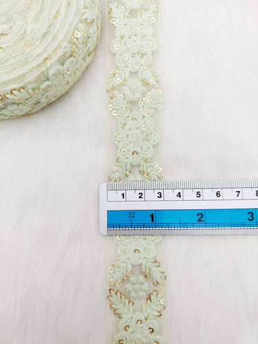 Soft Net Lace Trim Floral Embroidery and Sequins, Floral Sari Border, Decorative Trim
